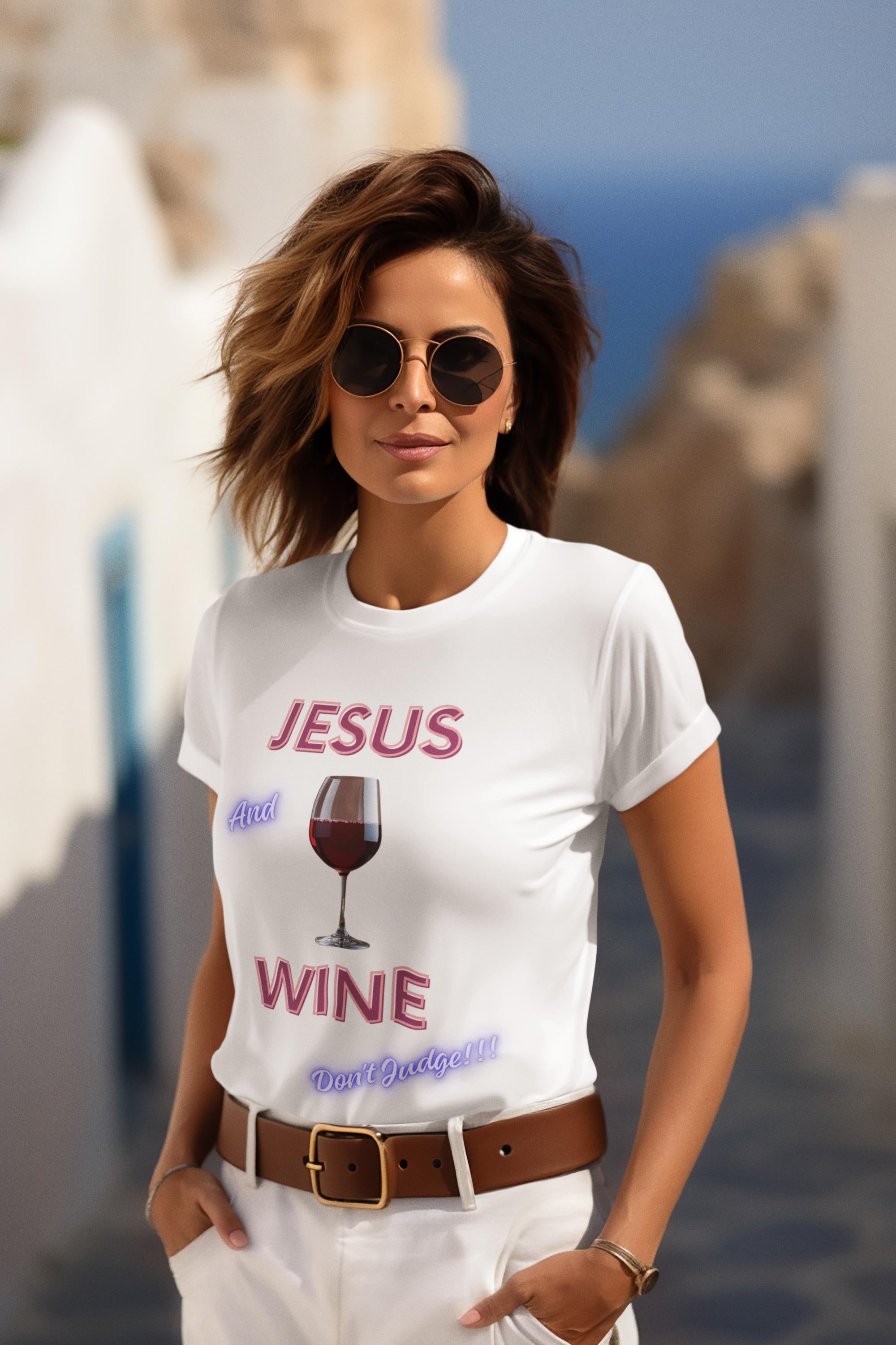 Jesus And Wine Don't Judge - Women's Tee