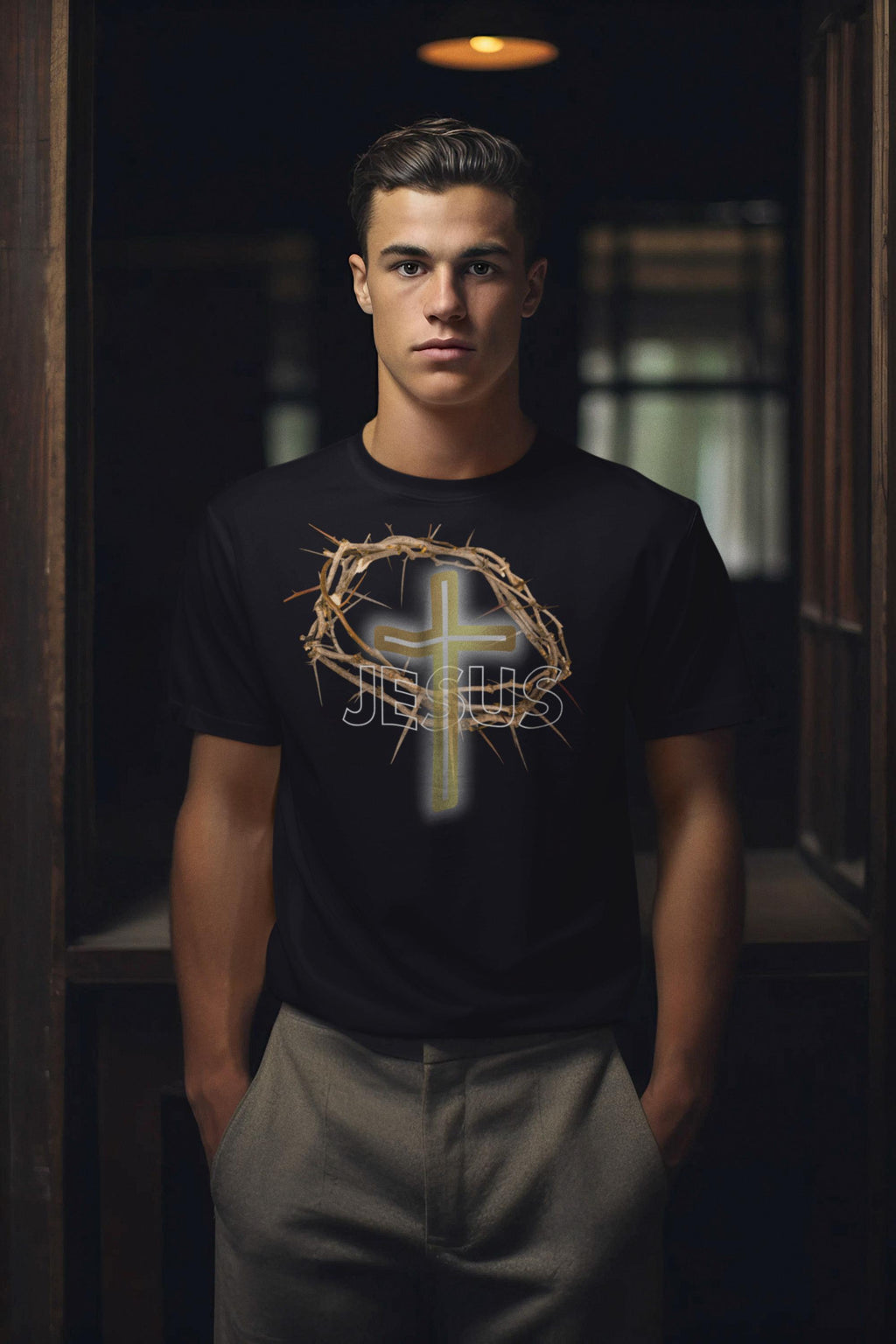 Jesus With Crown Of Thorns - Men's Tee