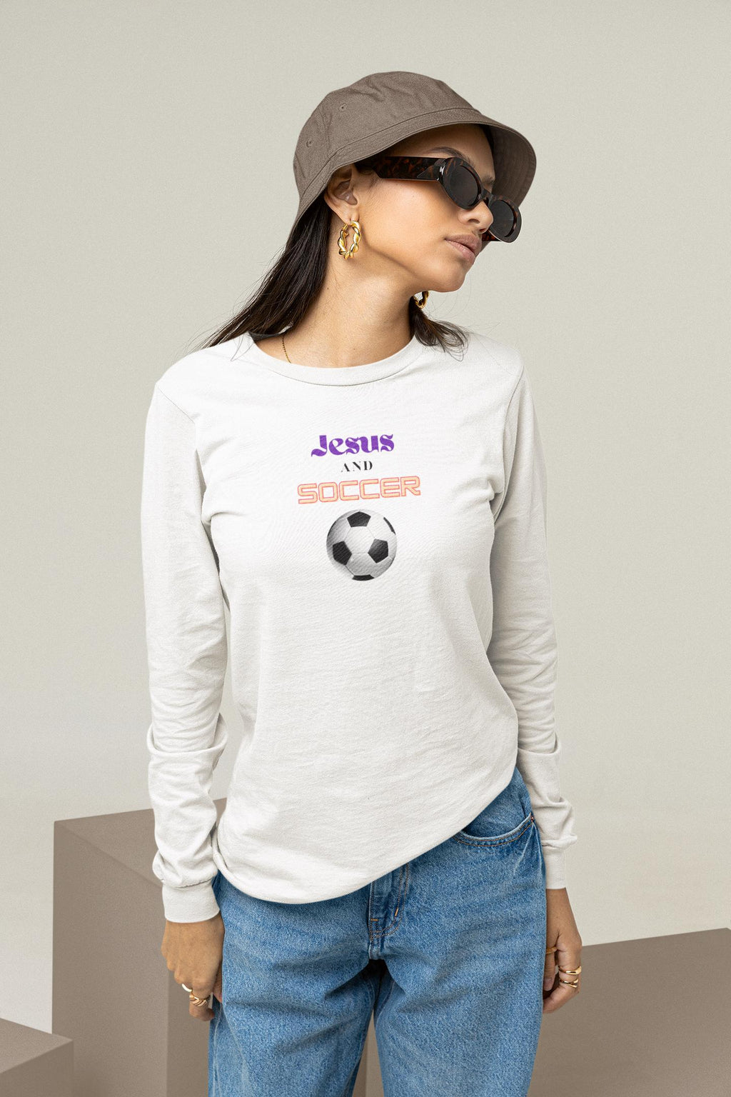 Jesus And Soccer - Unisex Adult Long Sleeve Tee