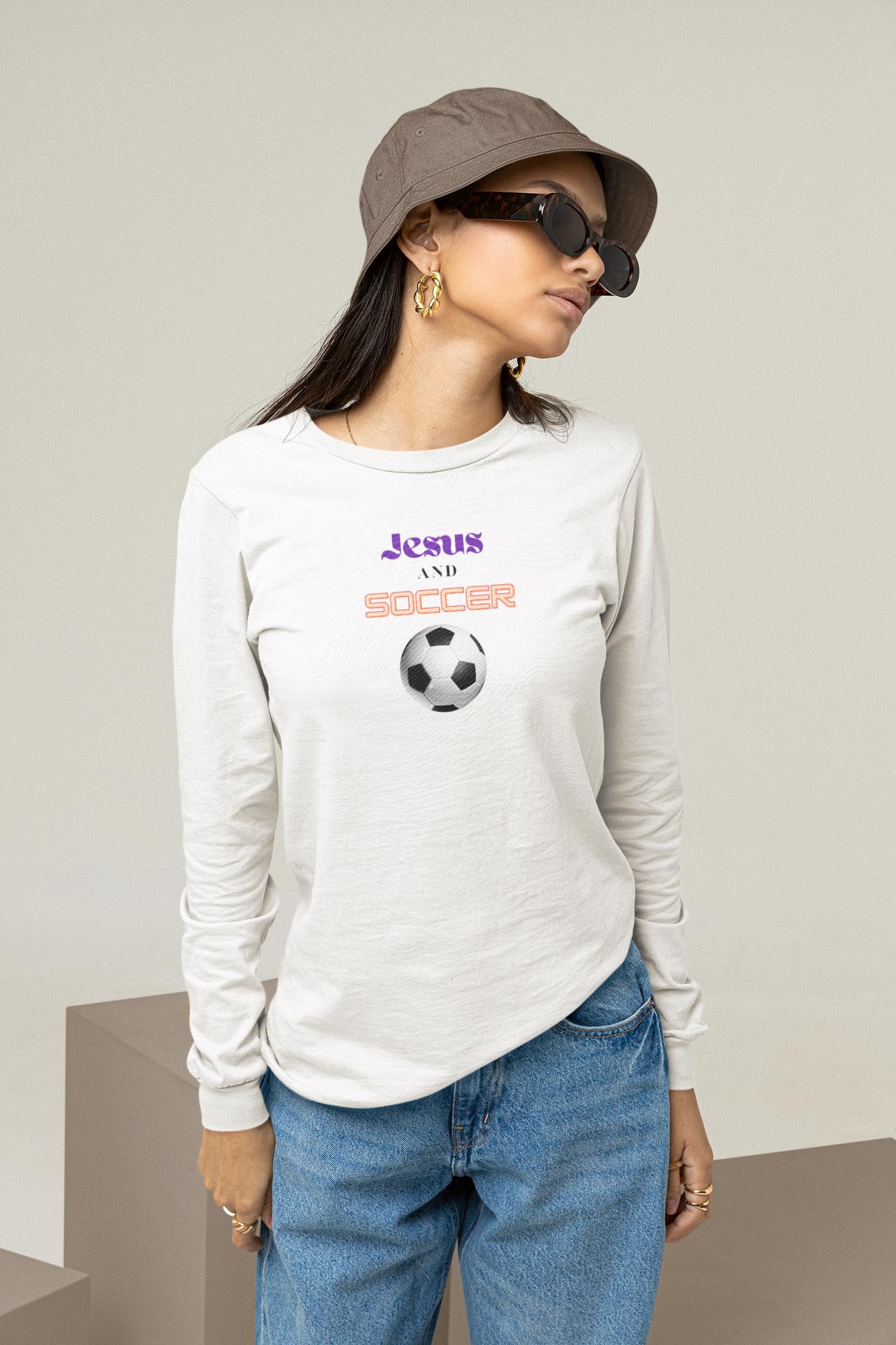 Jesus And Soccer - Unisex Adult Long Sleeve Tee