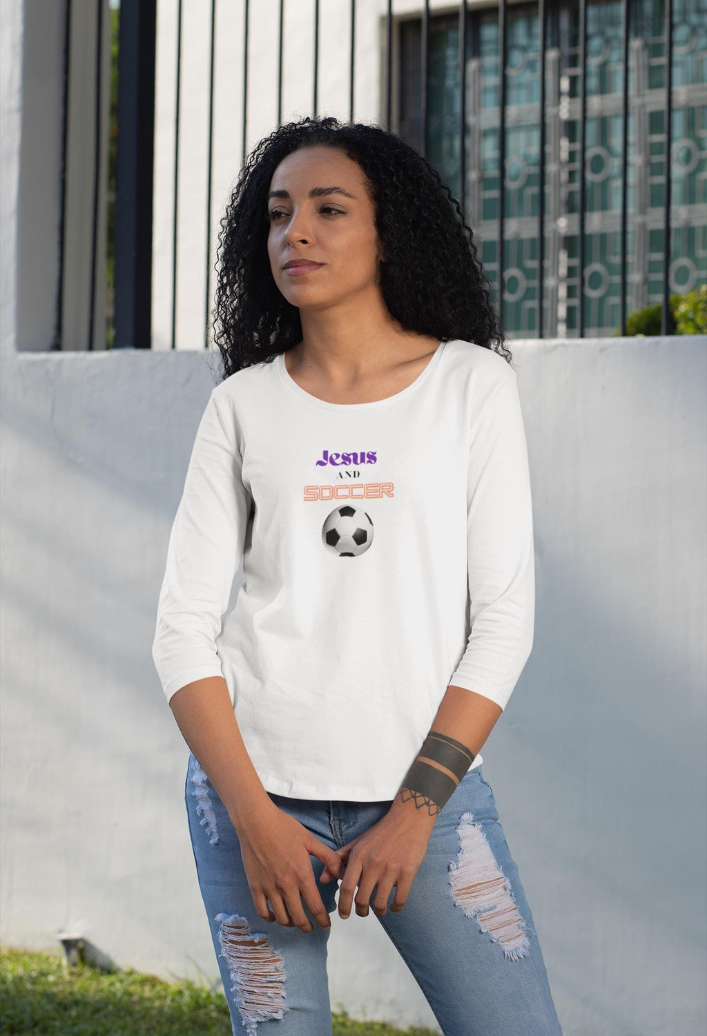 Jesus And Soccer - Unisex Adult Long Sleeve Tee