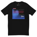 Black t-shirt with motivational graphic and text on a white background